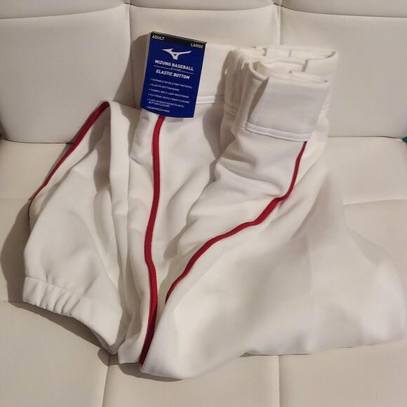 Mizuno Men's US L Large 34/34 White Red Stripe Premier Piped Baseball Pants NWOT - Picture 1 of 5